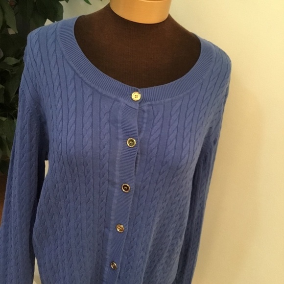 Karen Scott 1x blue cardigan w/ gold buttons - Picture 5 of 16